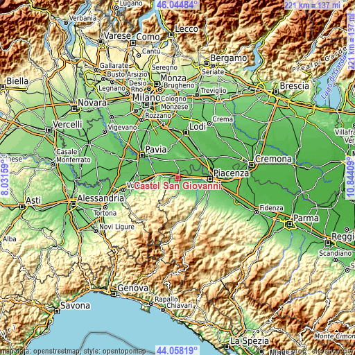 Topographic map of Castel San Giovanni