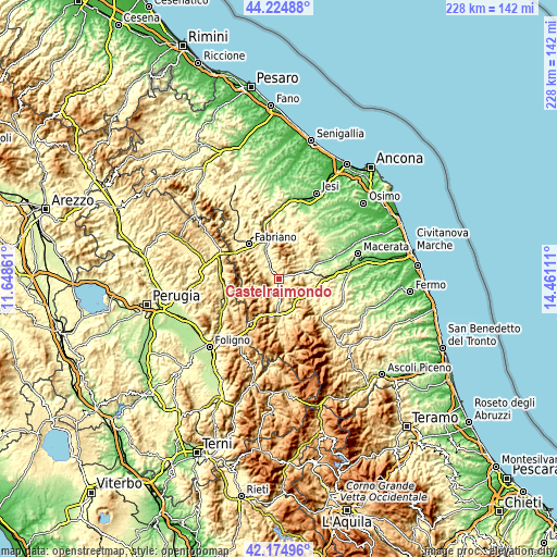 Topographic map of Castelraimondo