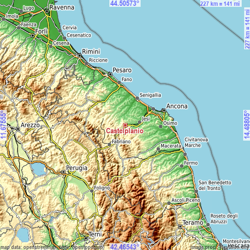 Topographic map of Castelplanio