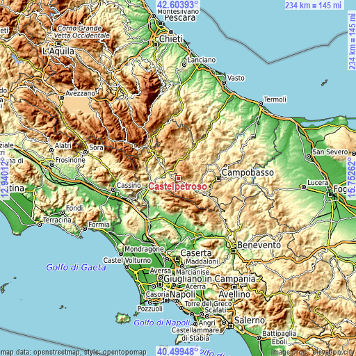 Topographic map of Castelpetroso