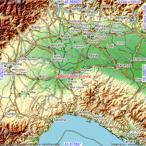 Topographic map of Castelnuovo Scrivia