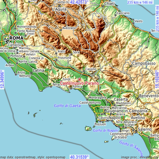 Topographic map of Castelnuovo Parano