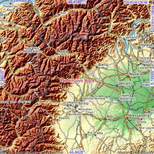 Topographic map of Castelnuovo Nigra