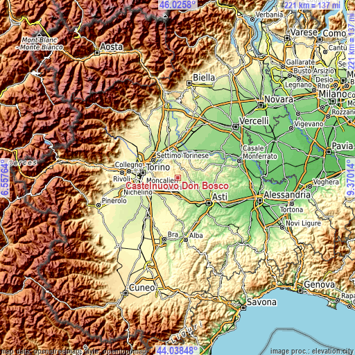 Topographic map of Castelnuovo Don Bosco