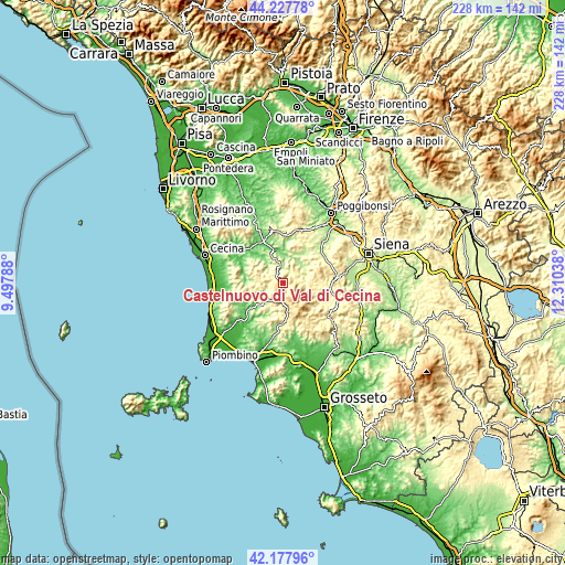 Topographic map of Castelnuovo di Val di Cecina