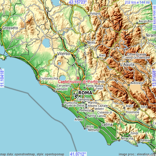 Topographic map of Castelnuovo di Porto