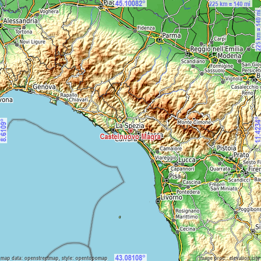 Topographic map of Castelnuovo Magra