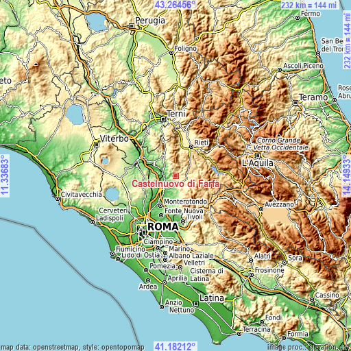 Topographic map of Castelnuovo di Farfa