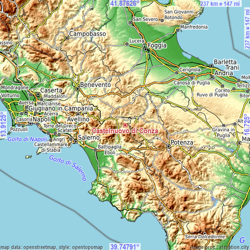 Topographic map of Castelnuovo di Conza