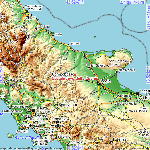 Topographic map of Castelnuovo della Daunia