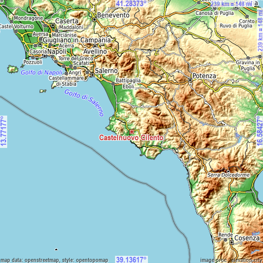 Topographic map of Castelnuovo Cilento