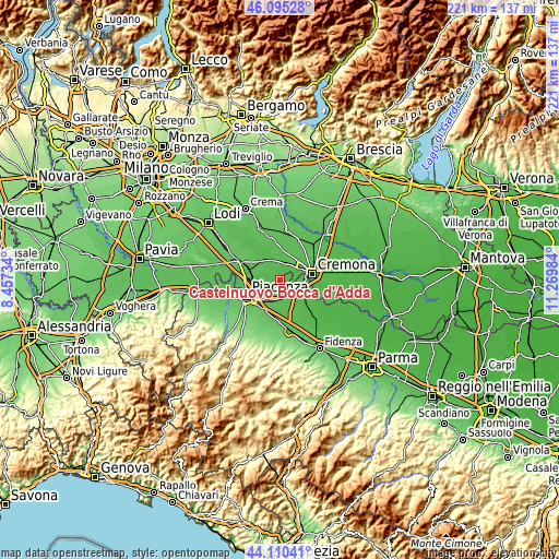Topographic map of Castelnuovo Bocca d'Adda