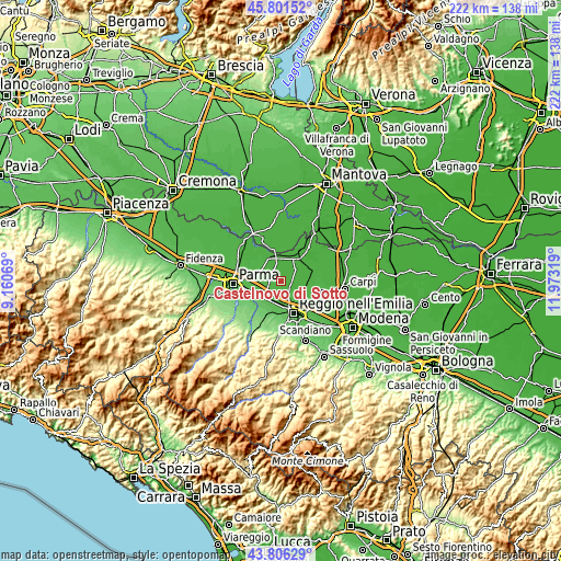 Topographic map of Castelnovo di Sotto