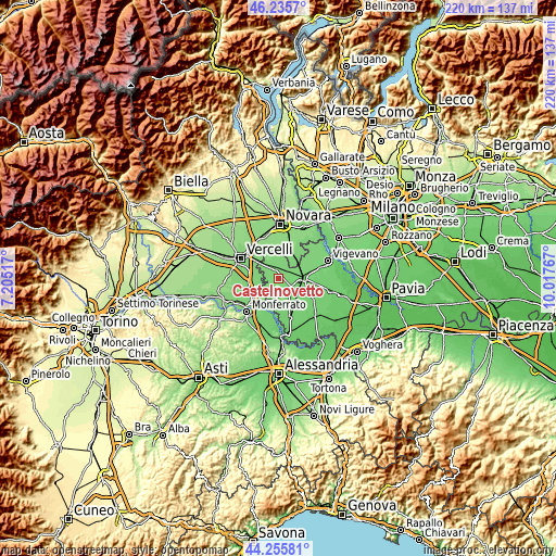 Topographic map of Castelnovetto