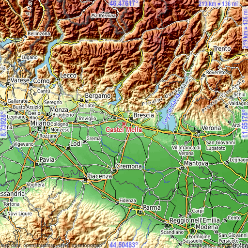 Topographic map of Castel Mella