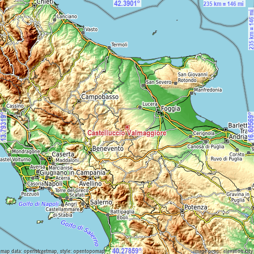 Topographic map of Castelluccio Valmaggiore