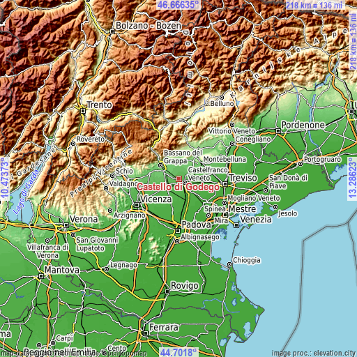 Topographic map of Castello di Godego