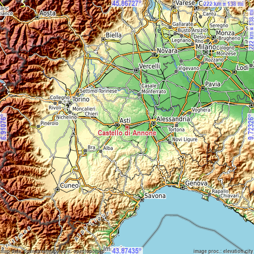 Topographic map of Castello di Annone