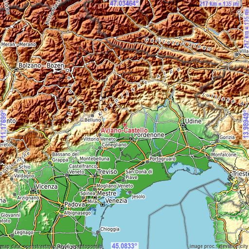 Topographic map of Aviano-Castello