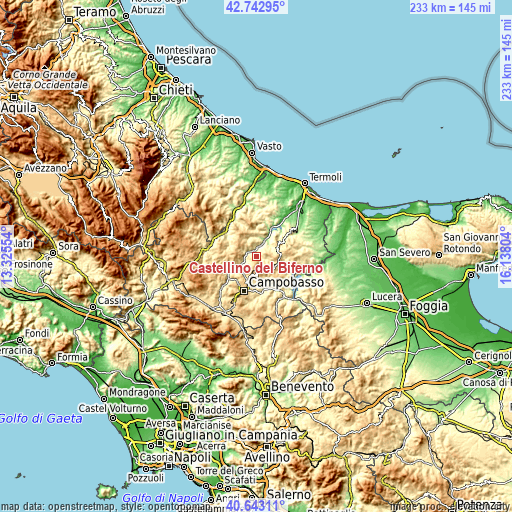 Topographic map of Castellino del Biferno