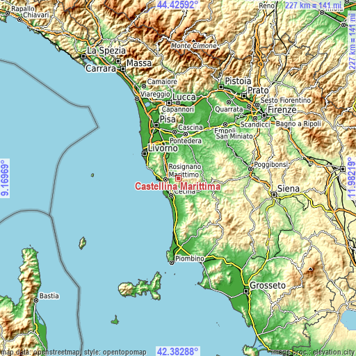 Topographic map of Castellina Marittima