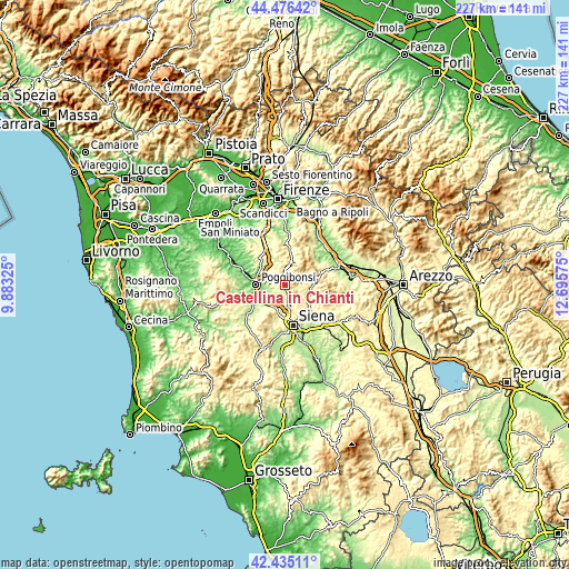 Topographic map of Castellina in Chianti