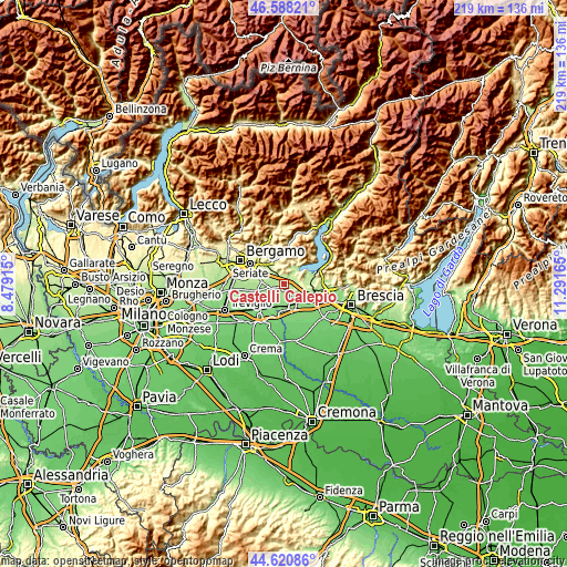 Topographic map of Castelli Calepio