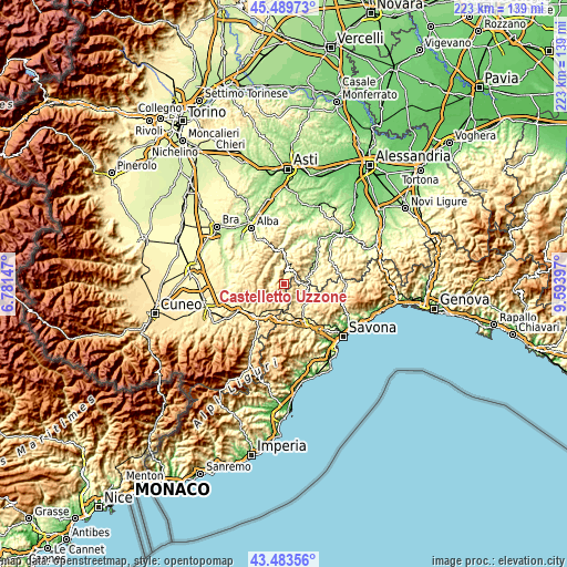 Topographic map of Castelletto Uzzone