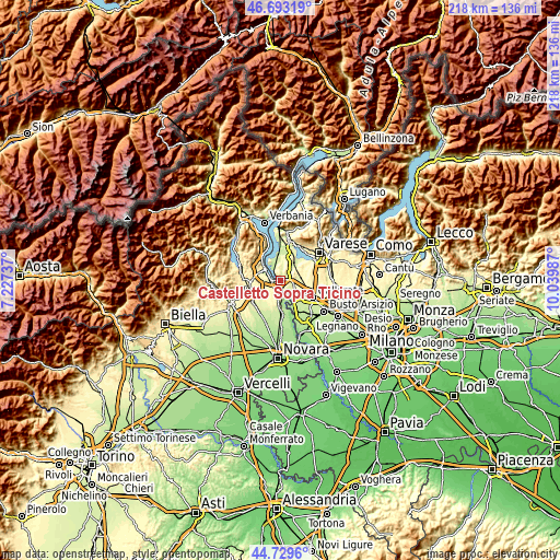 Topographic map of Castelletto Sopra Ticino