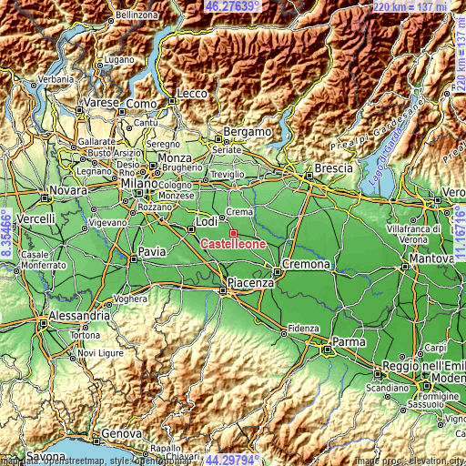 Topographic map of Castelleone