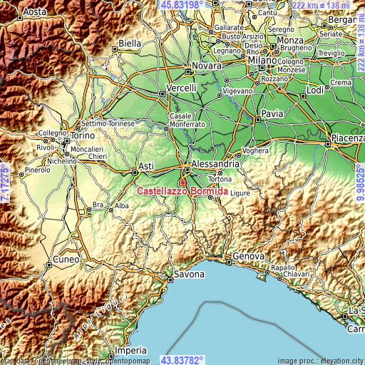 Topographic map of Castellazzo Bormida