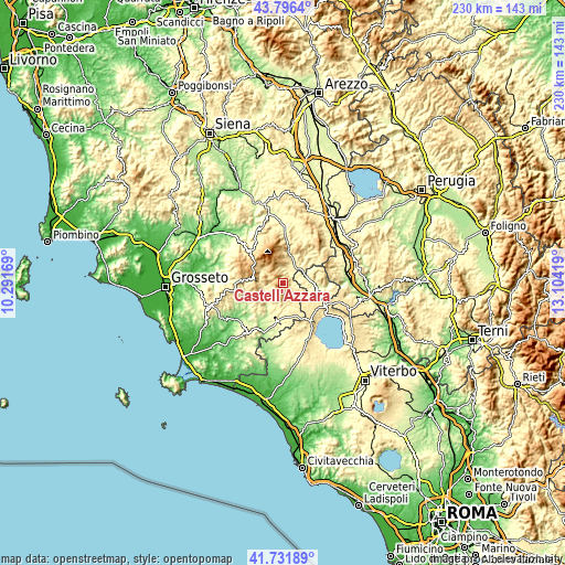 Topographic map of Castell'Azzara