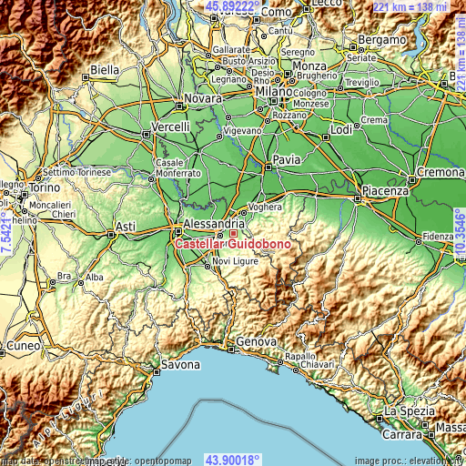 Topographic map of Castellar Guidobono