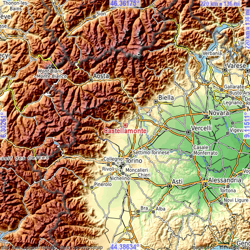 Topographic map of Castellamonte