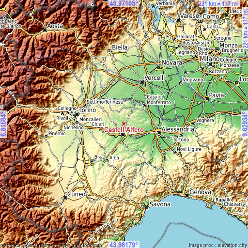 Topographic map of Castell'Alfero