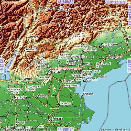 Topographic map of Castelfranco Veneto