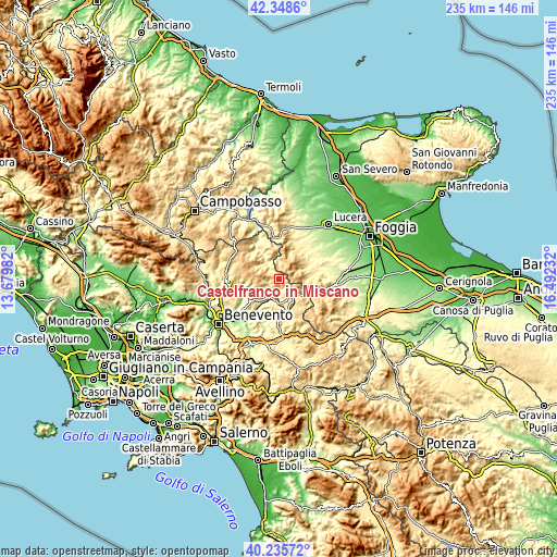 Topographic map of Castelfranco in Miscano