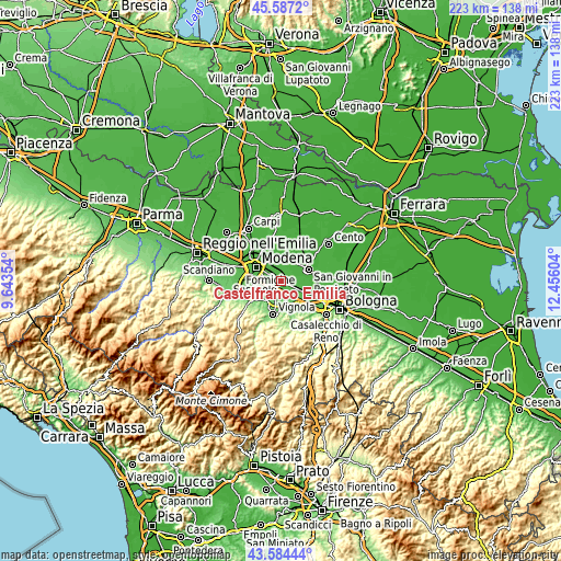 Topographic map of Castelfranco Emilia