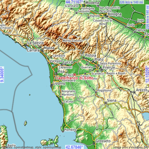 Topographic map of Castelfranco di Sotto