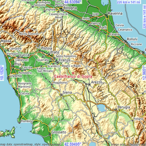 Topographic map of Castelfranco di Sopra