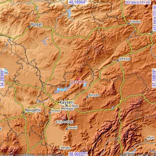 Topographic map of Özvatan