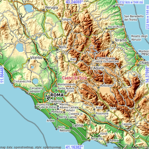 Topographic map of Castel di Tora