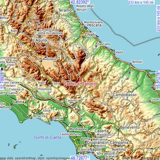 Topographic map of Castel di Sangro