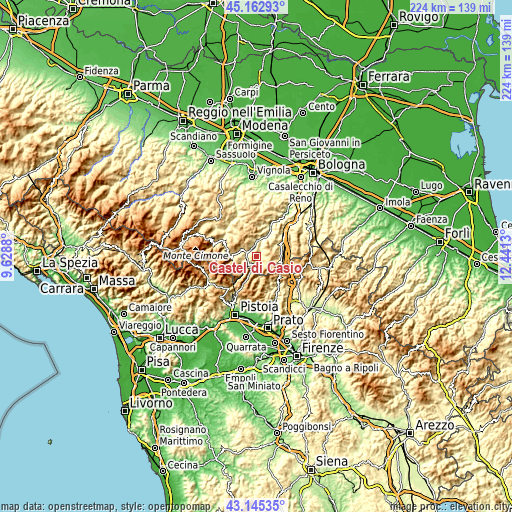 Topographic map of Castel di Casio