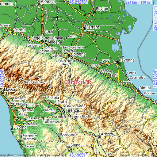 Topographic map of Castel del Rio