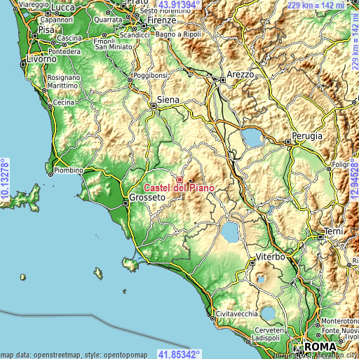 Topographic map of Castel del Piano