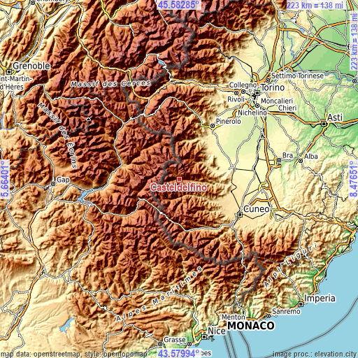 Topographic map of Casteldelfino