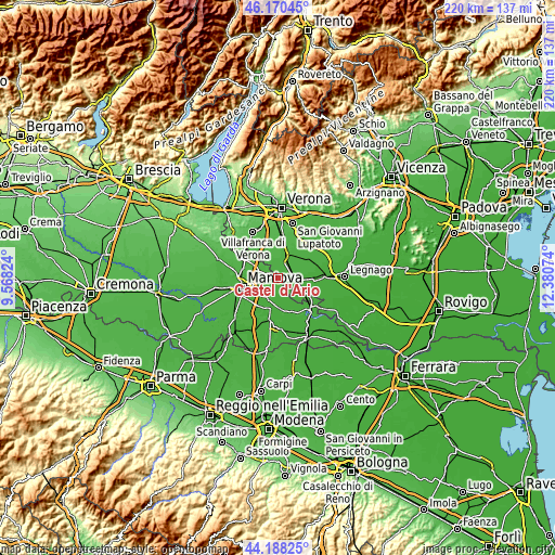 Topographic map of Castel d'Ario