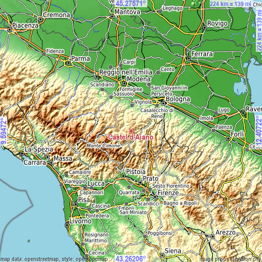 Topographic map of Castel d'Aiano