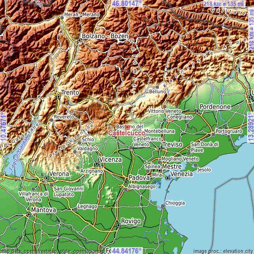 Topographic map of Castelcucco